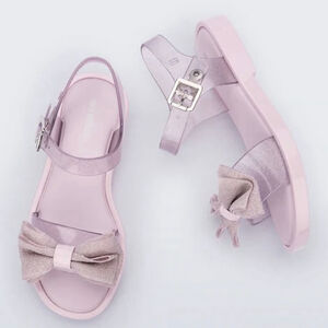 Mini Melissa Mar Glitter Bow Sandals Pink Girls Size 4 NWOT